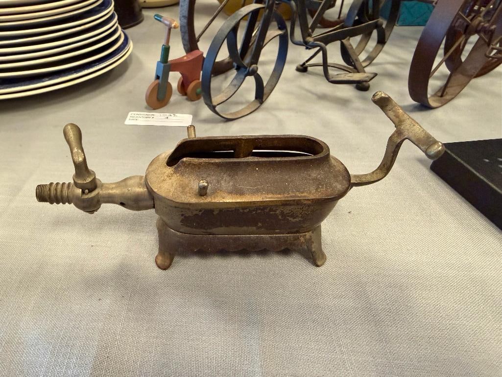 ANTIQUE CAST IRON GAS CURLING IRON HEATER / STAND - 2