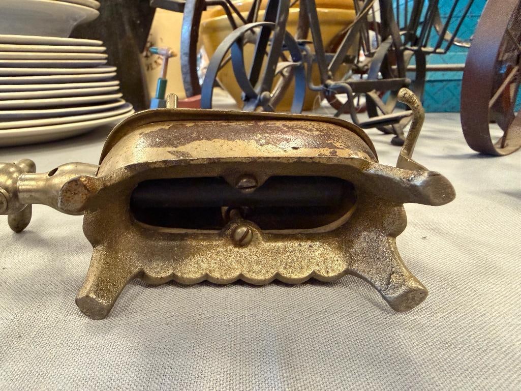ANTIQUE CAST IRON GAS CURLING IRON HEATER / STAND - 8
