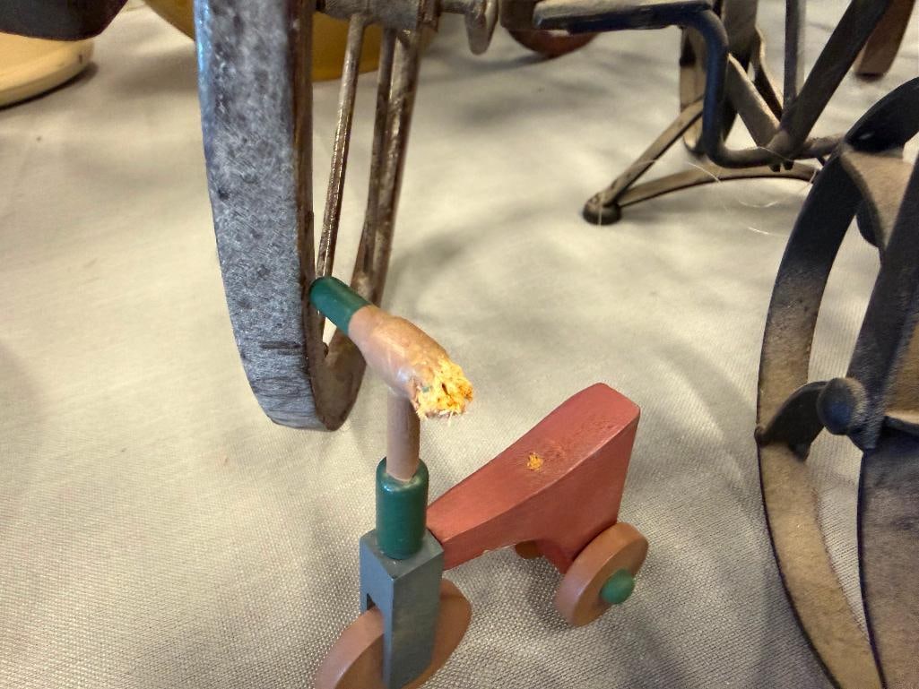 FOUR METAL AND WOOD DECORATIVE TOY / DOLL BICYCLE AND TRICYCLES - 11