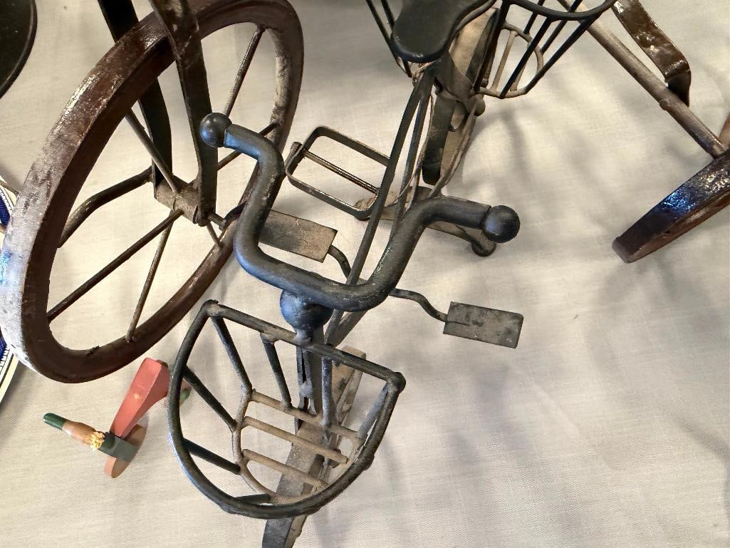 FOUR METAL AND WOOD DECORATIVE TOY / DOLL BICYCLE AND TRICYCLES - 7