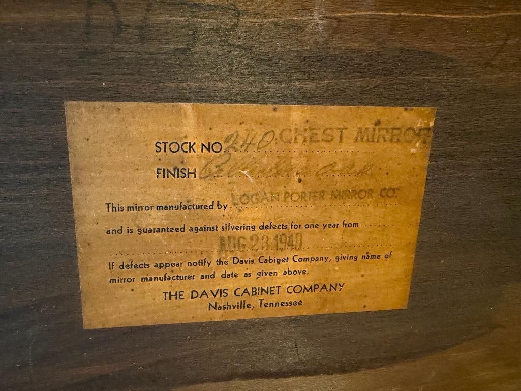 1940 LOGAN PORTER MIRROR CO. VINTAGE CHEST MIRROR MADE FROM OAK STOCK NO. 240 - 5