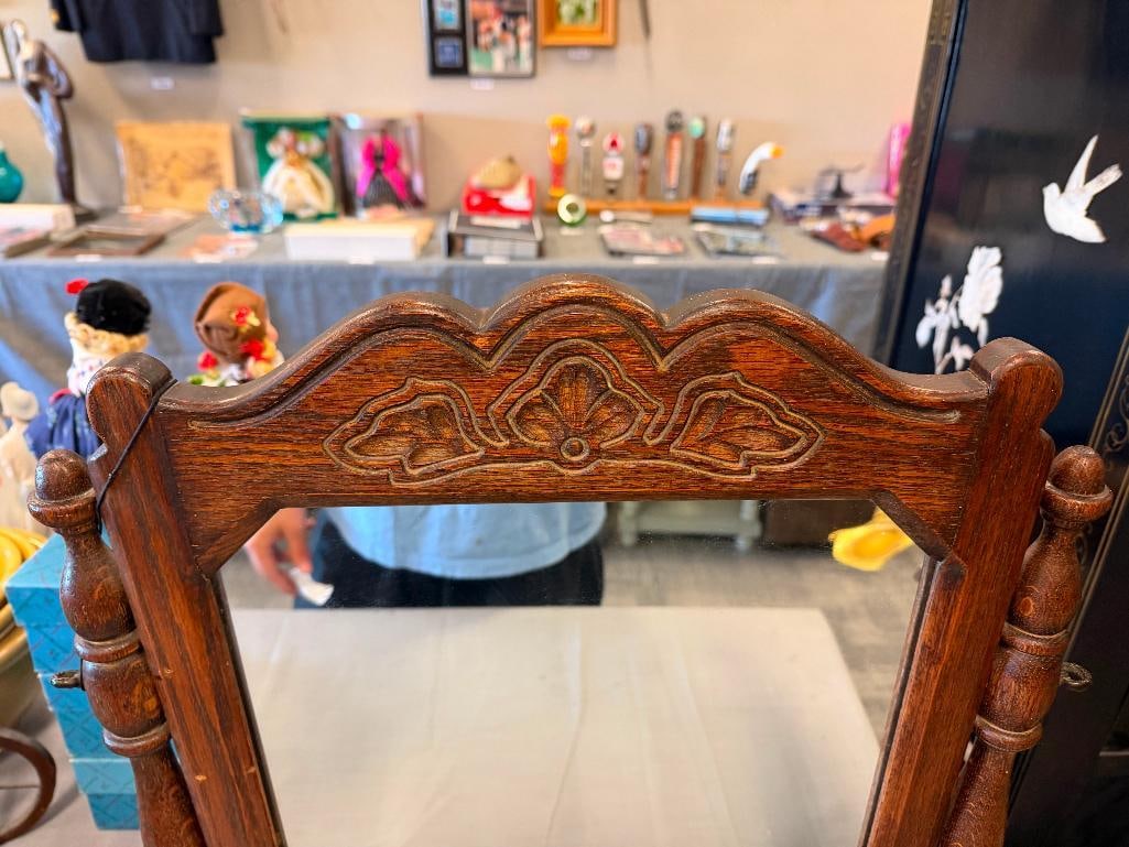 1940 LOGAN PORTER MIRROR CO. VINTAGE CHEST MIRROR MADE FROM OAK STOCK NO. 240 - 7