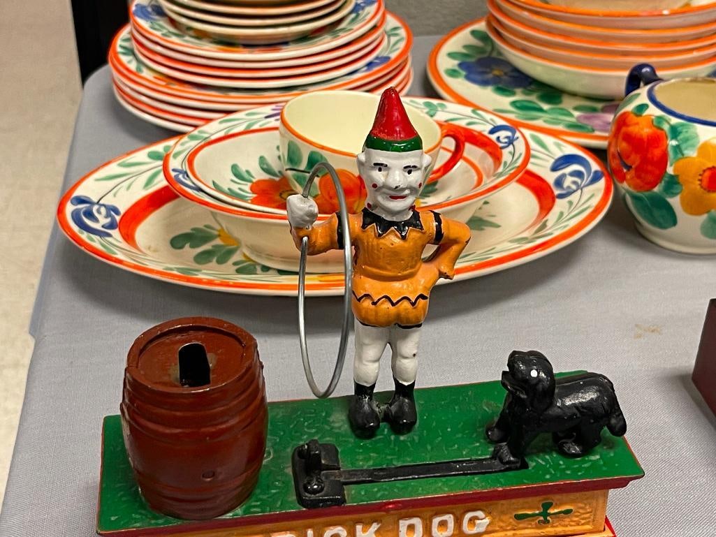 REPRODUCTION PAINTED CAST IRON TRICK DOG MECHANICAL COIN BANK - 10