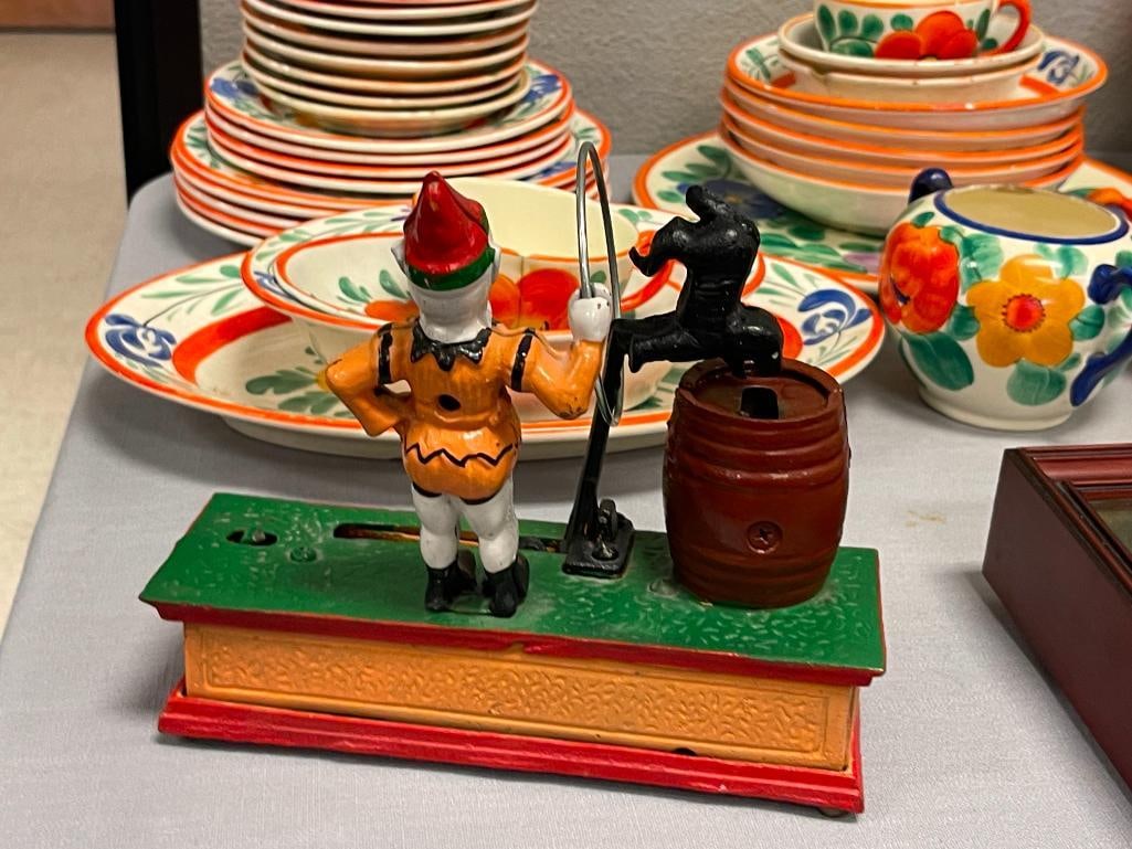 REPRODUCTION PAINTED CAST IRON TRICK DOG MECHANICAL COIN BANK - 14