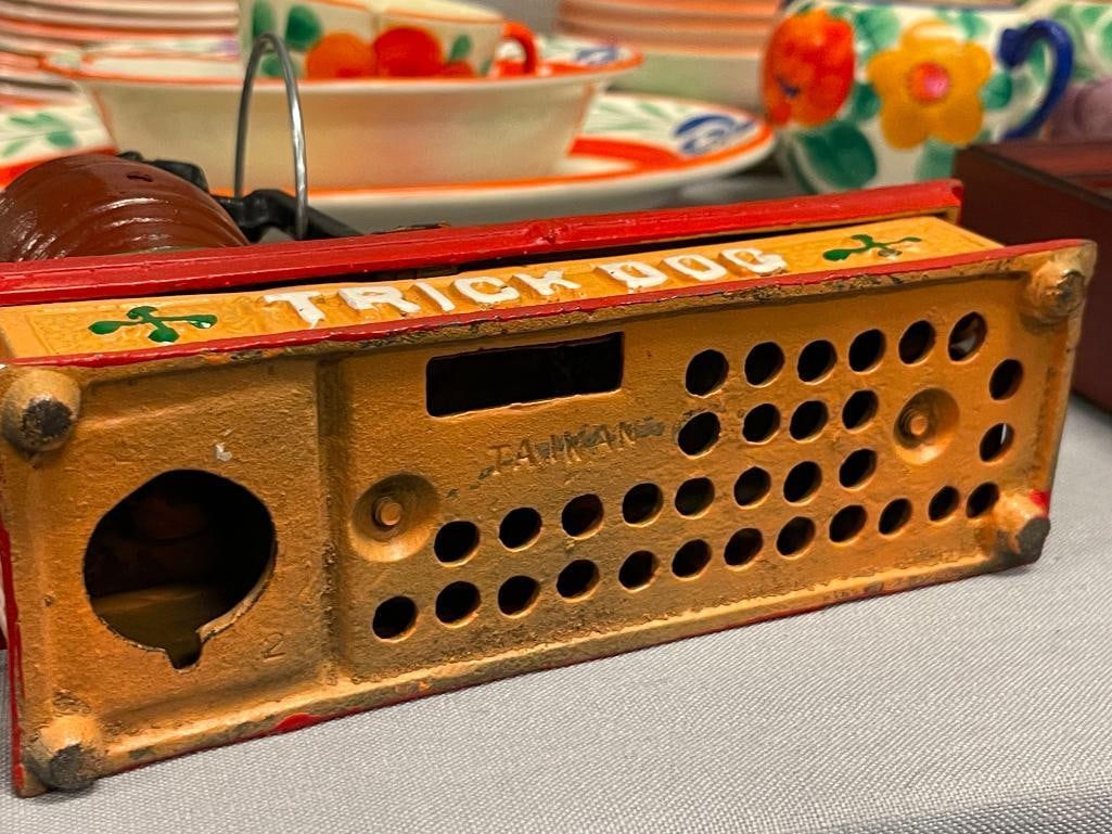 REPRODUCTION PAINTED CAST IRON TRICK DOG MECHANICAL COIN BANK - 7