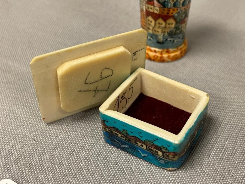 20TH CENTURY HAND CARVED CAMEL BONE TRINKET BOXES AND PERFUME BOTTLE FROM ISTANBUL - 5