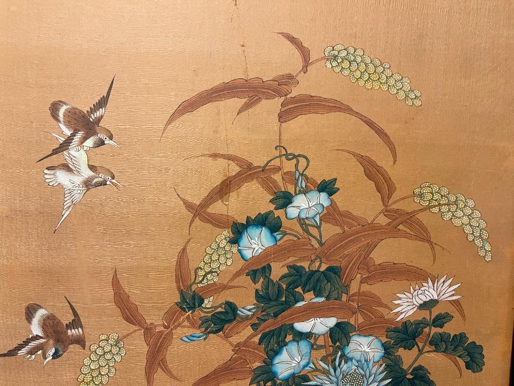 JAPANESE EDO PERIOD INK AND WATERCOLOR ON BOARD BIRDS AND FLOWERS - 2