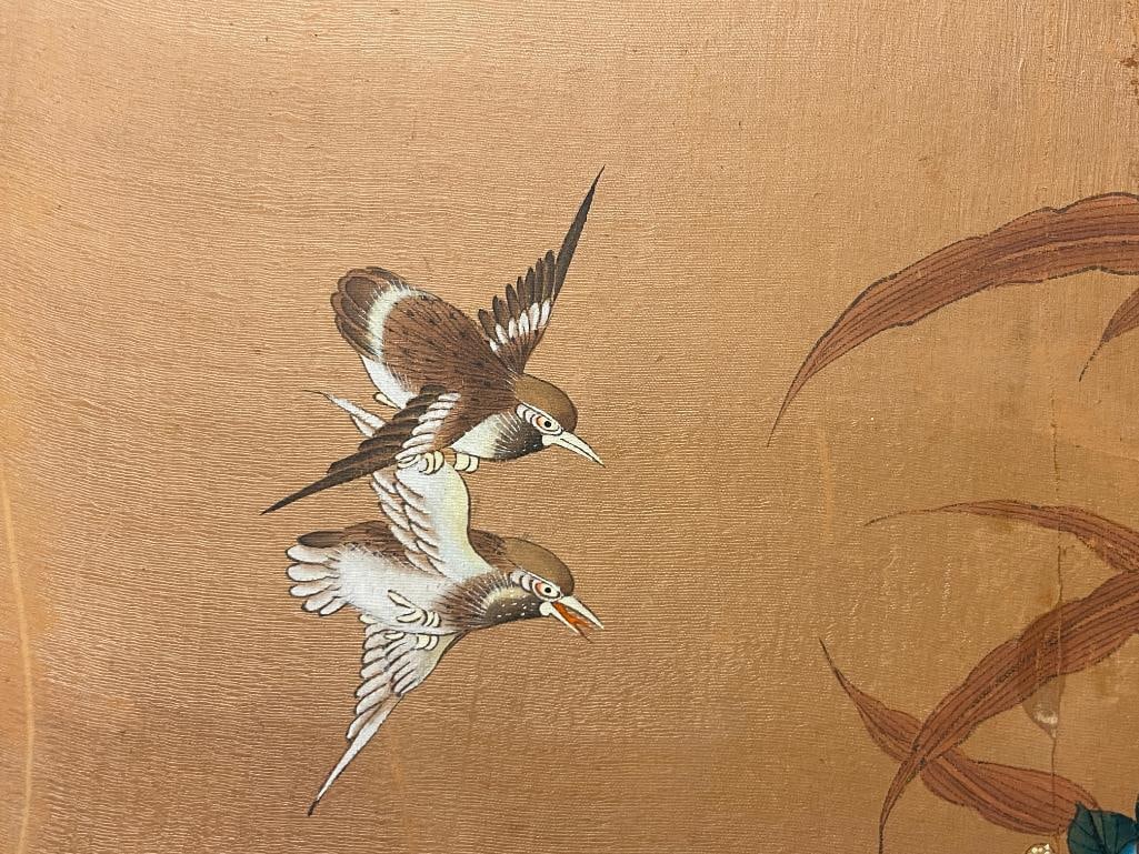 JAPANESE EDO PERIOD INK AND WATERCOLOR ON BOARD BIRDS AND FLOWERS - 3