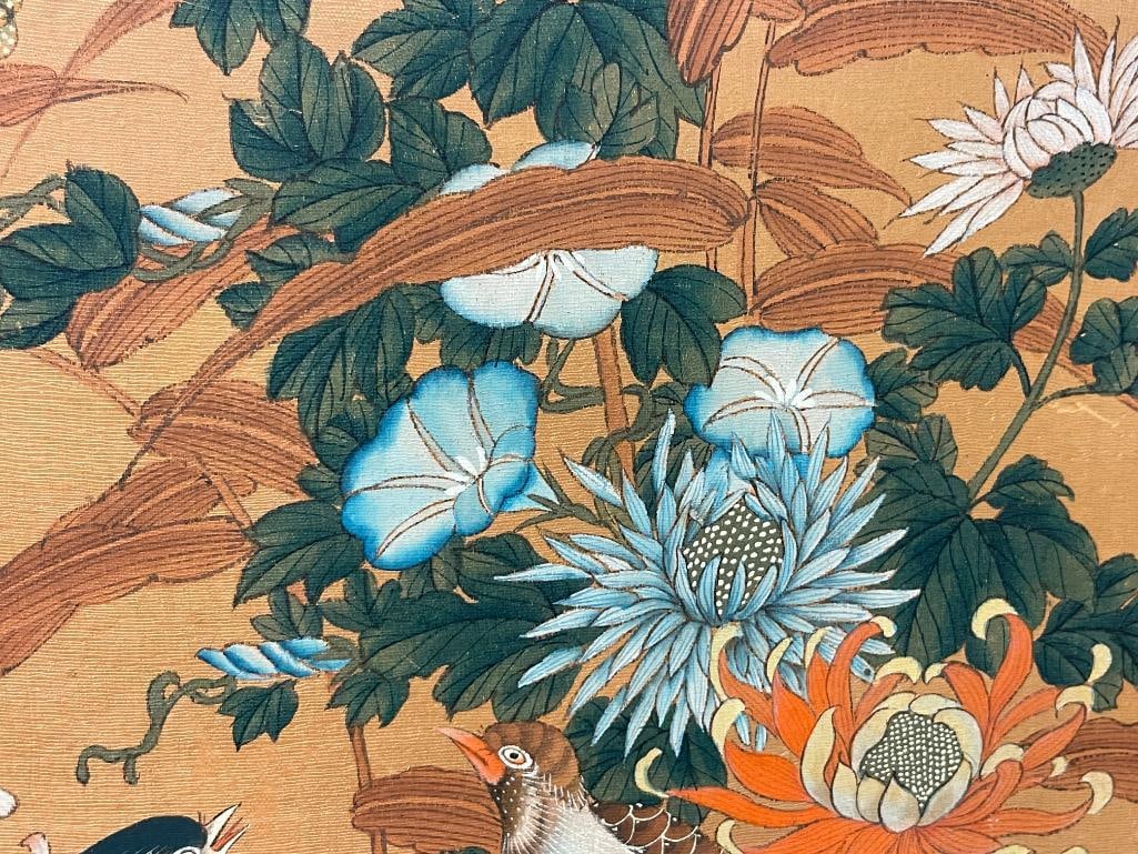 JAPANESE EDO PERIOD INK AND WATERCOLOR ON BOARD BIRDS AND FLOWERS - 4