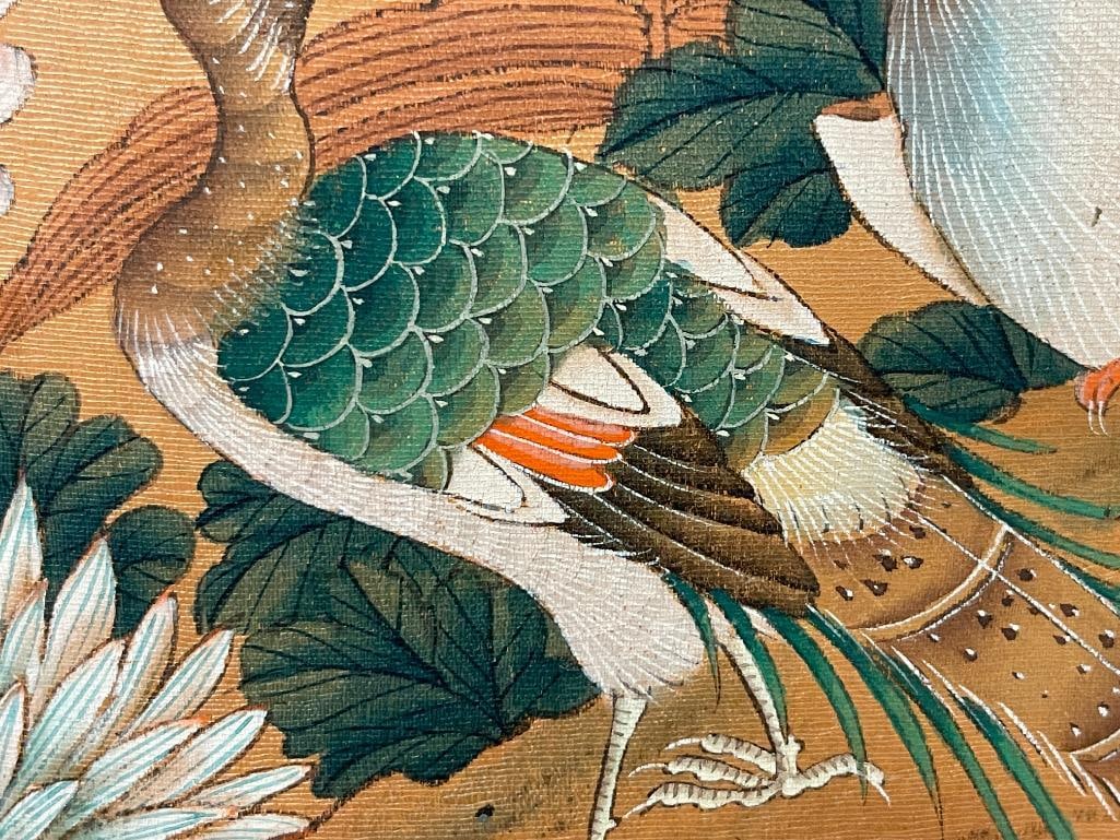 JAPANESE EDO PERIOD INK AND WATERCOLOR ON BOARD BIRDS AND FLOWERS - 6