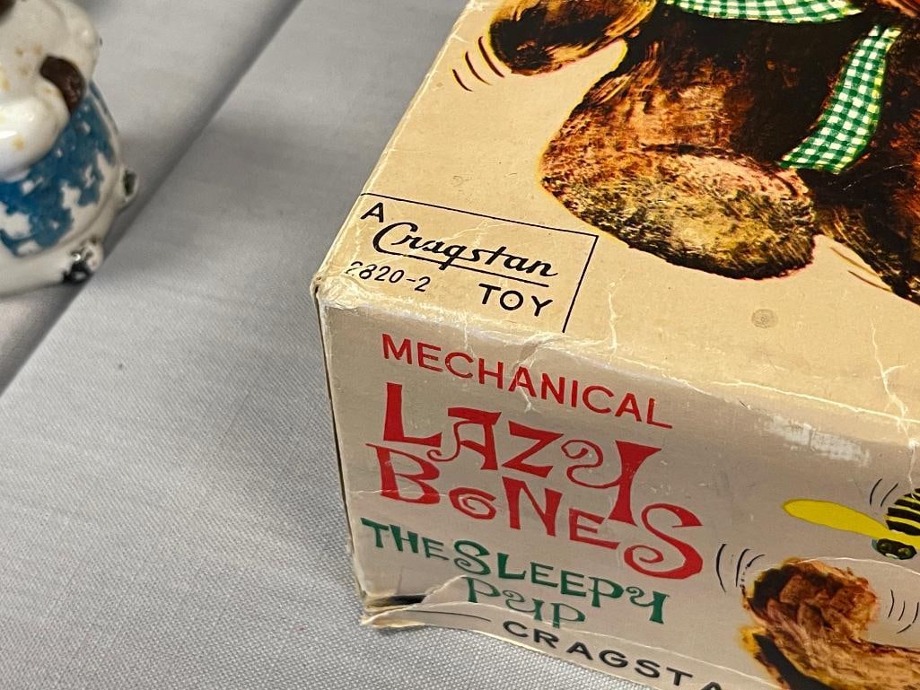 1960'S CRAGSTAN TOY LAZY BONES THE SLEEPY PUP WIND-UP MECHANICAL MOHAIR TOY - 7