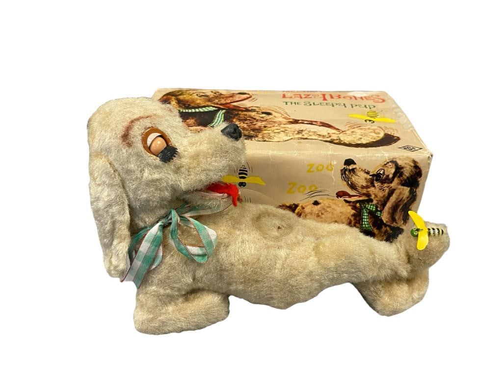 1960'S CRAGSTAN TOY LAZY BONES THE SLEEPY PUP WIND-UP MECHANICAL MOHAIR TOY - 9