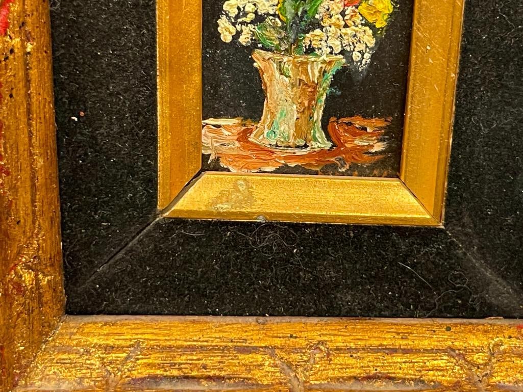 VINTAGE ORIGINAL MINIATURE OIL PAINTINGS ON MASONITE BOARD FLORAL STIL-LIFES - 11