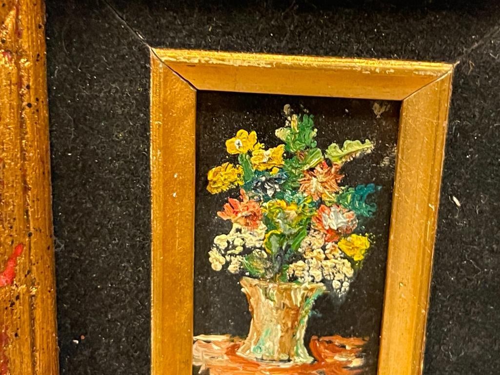 VINTAGE ORIGINAL MINIATURE OIL PAINTINGS ON MASONITE BOARD FLORAL STIL-LIFES - 5