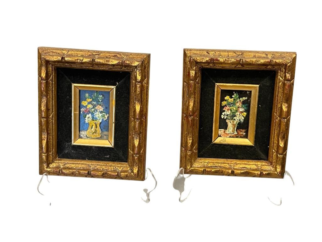 VINTAGE ORIGINAL MINIATURE OIL PAINTINGS ON MASONITE BOARD FLORAL STIL-LIFES - 6
