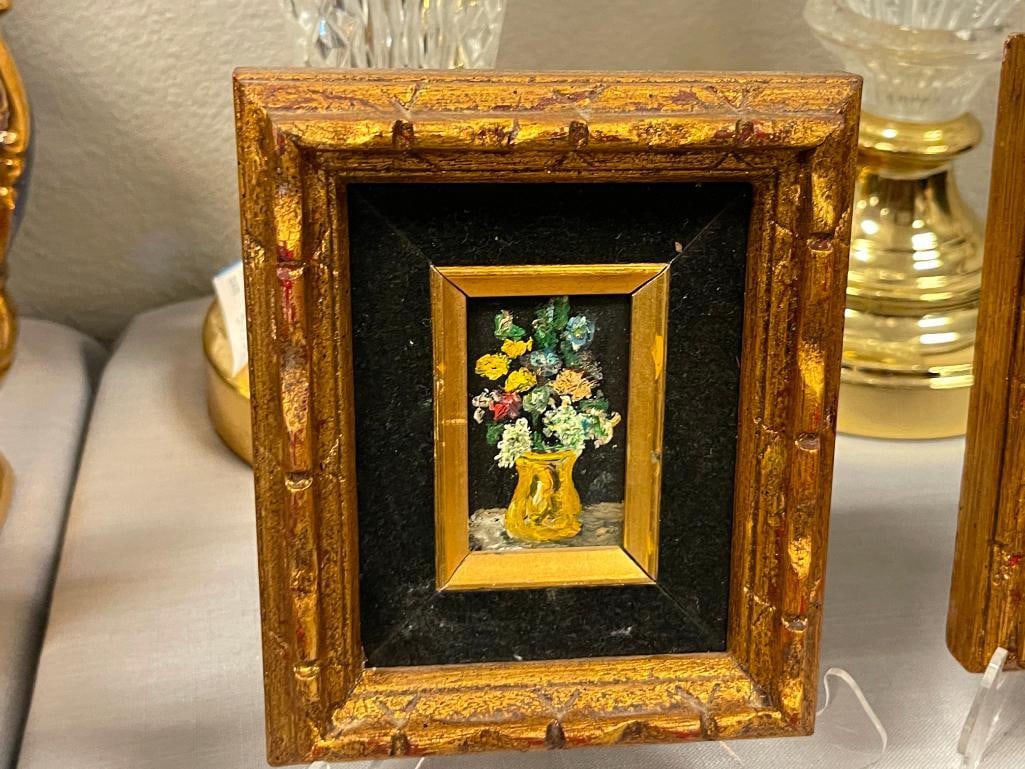 VINTAGE ORIGINAL MINIATURE OIL PAINTINGS ON MASONITE BOARD FLORAL STIL-LIFES - 7