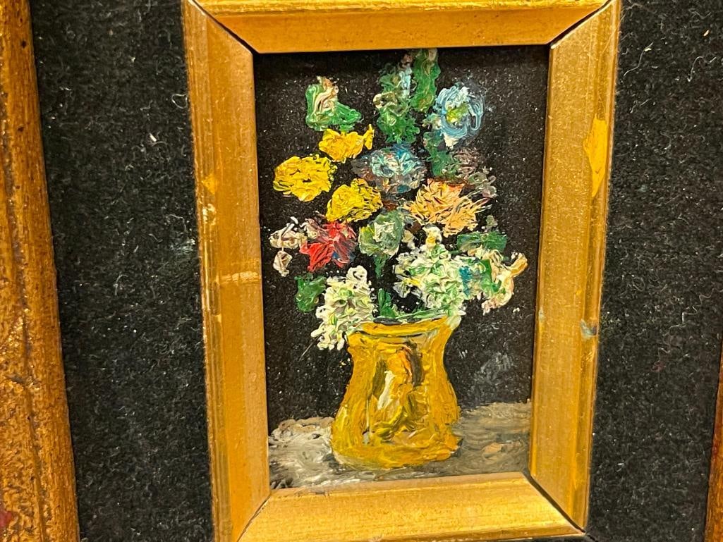 VINTAGE ORIGINAL MINIATURE OIL PAINTINGS ON MASONITE BOARD FLORAL STIL-LIFES - 8