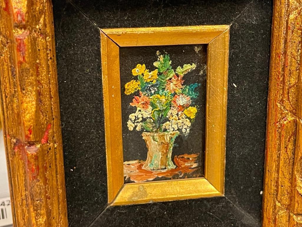 VINTAGE ORIGINAL MINIATURE OIL PAINTINGS ON MASONITE BOARD FLORAL STIL-LIFES - 9