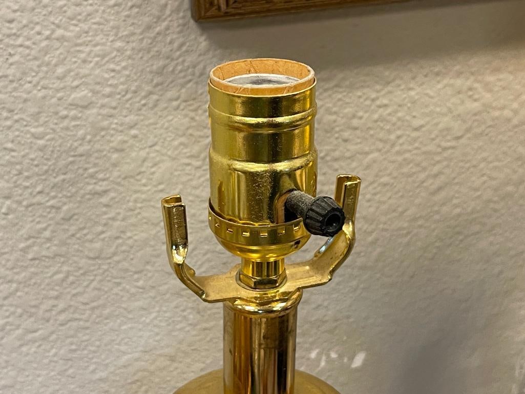 TWO CRYSTAL TABLE LAMPS WITH BRASS BASE AND TOP TRIM - 5