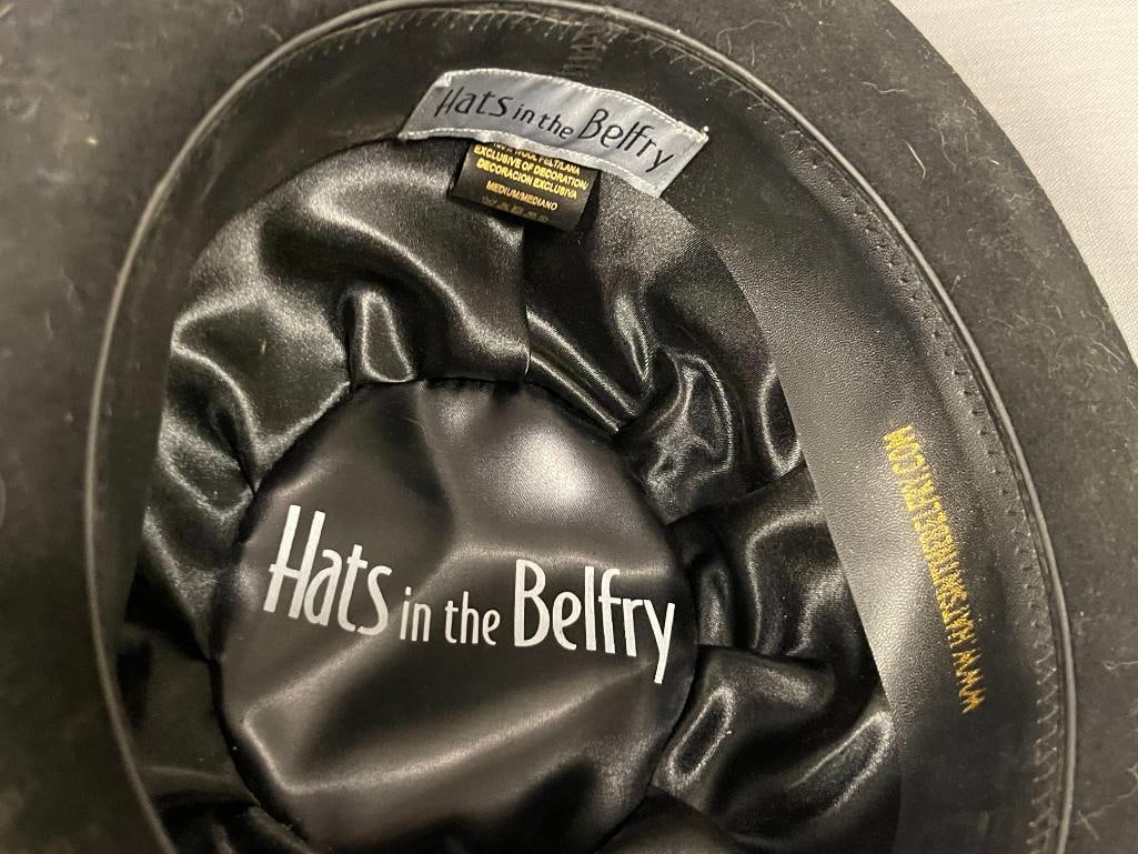 TWO MENS BLACK FELT HATS, HATS IN THE BELFRY BOWLERS AND TOP HAT SIZE MEDIUM AND LARGE - 4