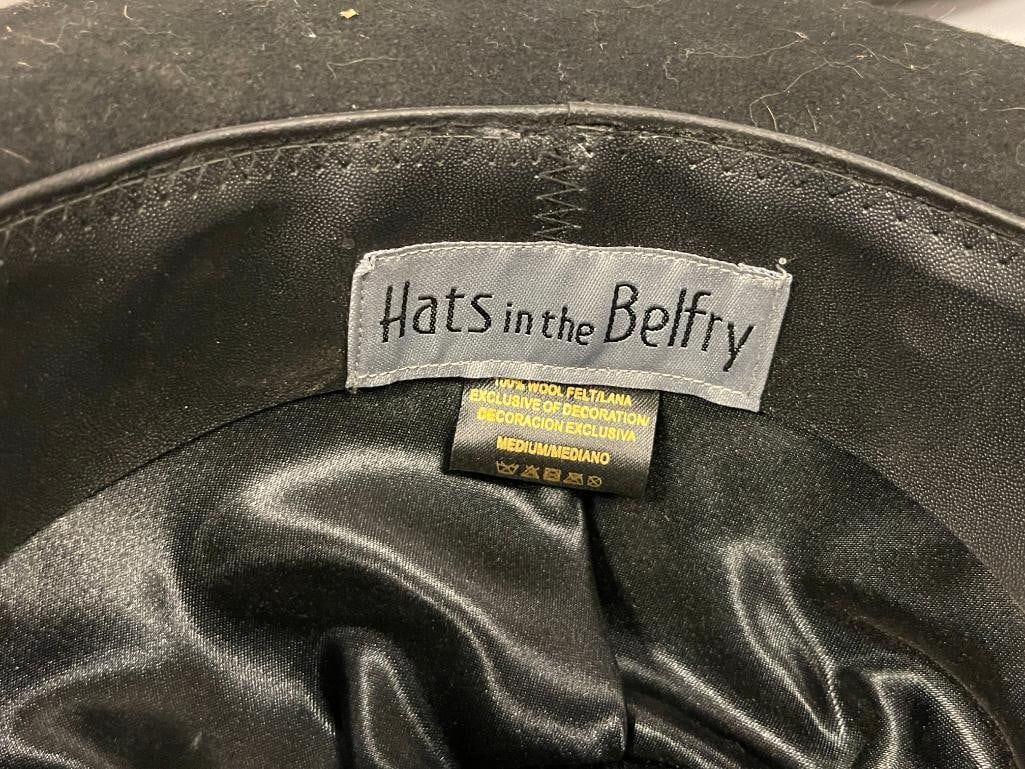 TWO MENS BLACK FELT HATS, HATS IN THE BELFRY BOWLERS AND TOP HAT SIZE MEDIUM AND LARGE - 5