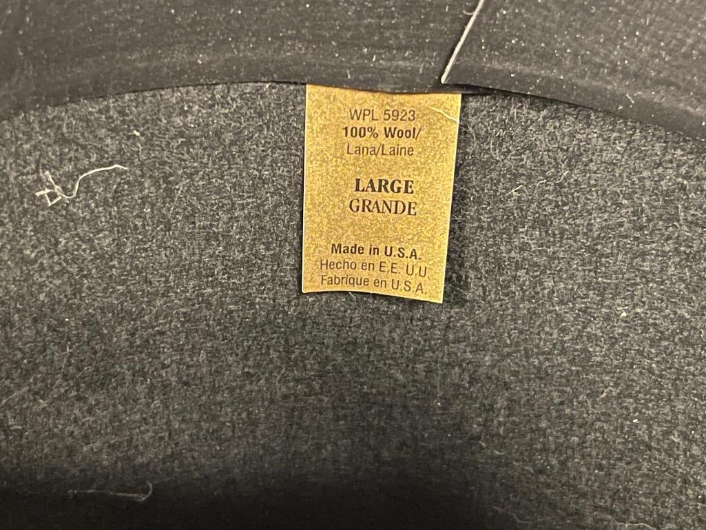 TWO MENS BLACK FELT HATS, HATS IN THE BELFRY BOWLERS AND TOP HAT SIZE MEDIUM AND LARGE - 8