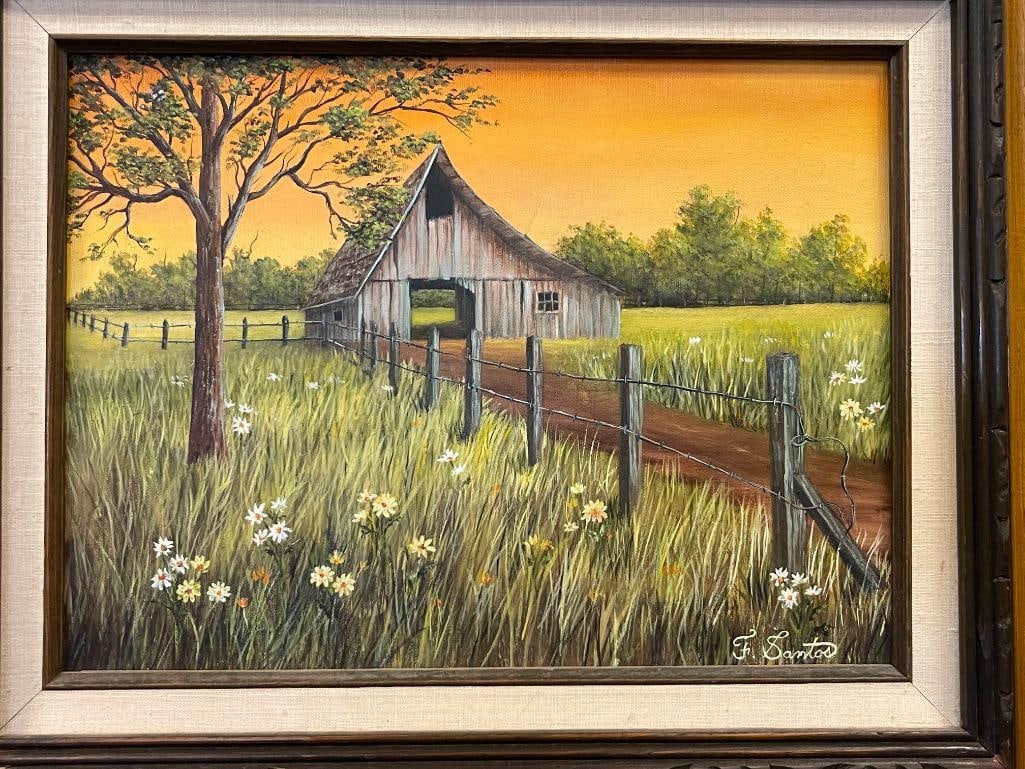 F. SANTOS ORIGINAL ACRYLIC ON CANVAS OF AN ABANDONED BARN - 2