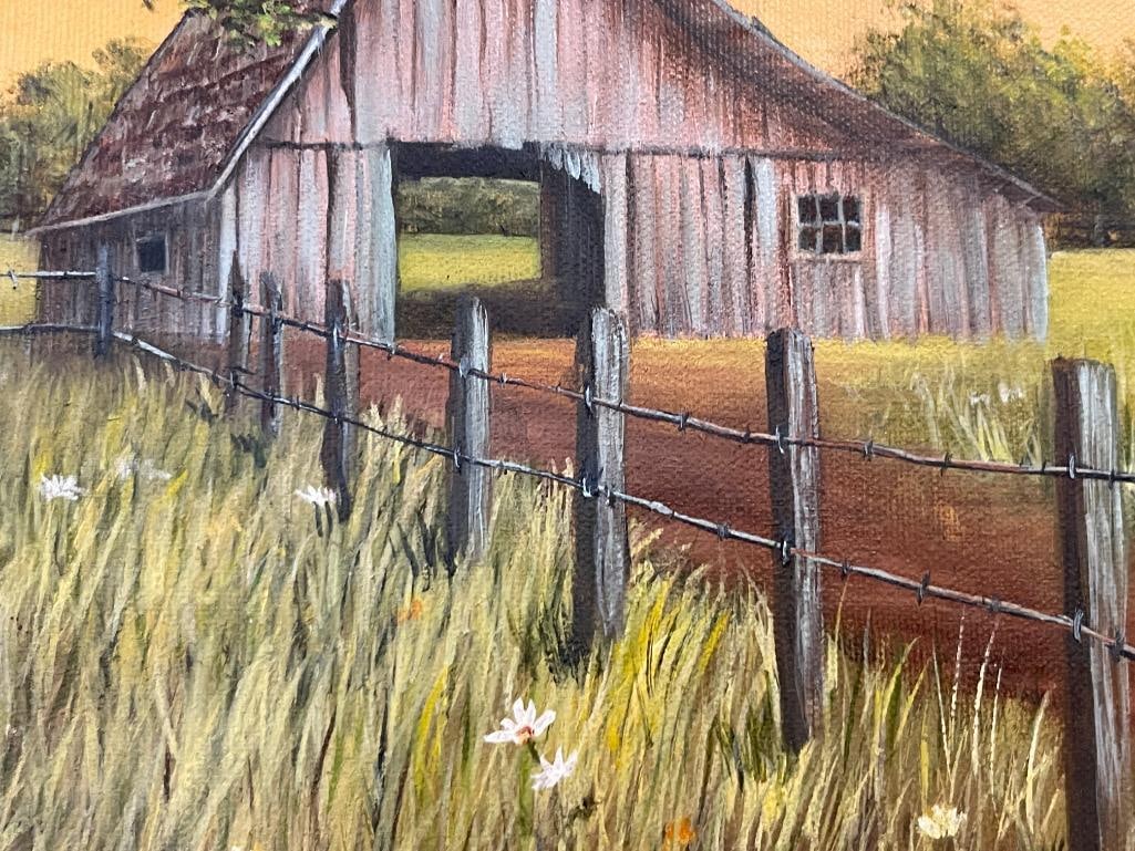 F. SANTOS ORIGINAL ACRYLIC ON CANVAS OF AN ABANDONED BARN - 4