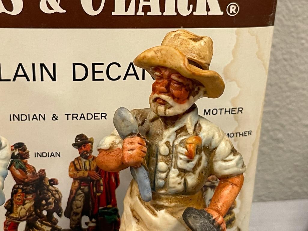 THREE SETS OF LEWIS & CLARK CERAMIC DECANTERS TWO SETS OF COWBOY AND COOK AND INDIAN AND TRADER - 3