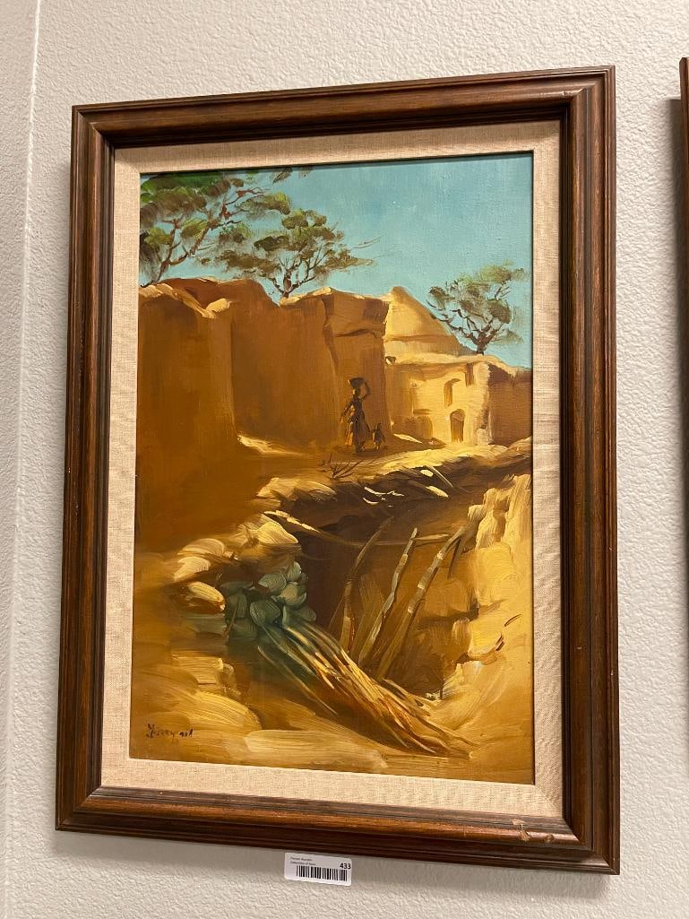 20TH CENTURY MIDDLE-EAST ORIGIANL OIL ON CANVAS PAINTING SEMI-ARID REGION - 2