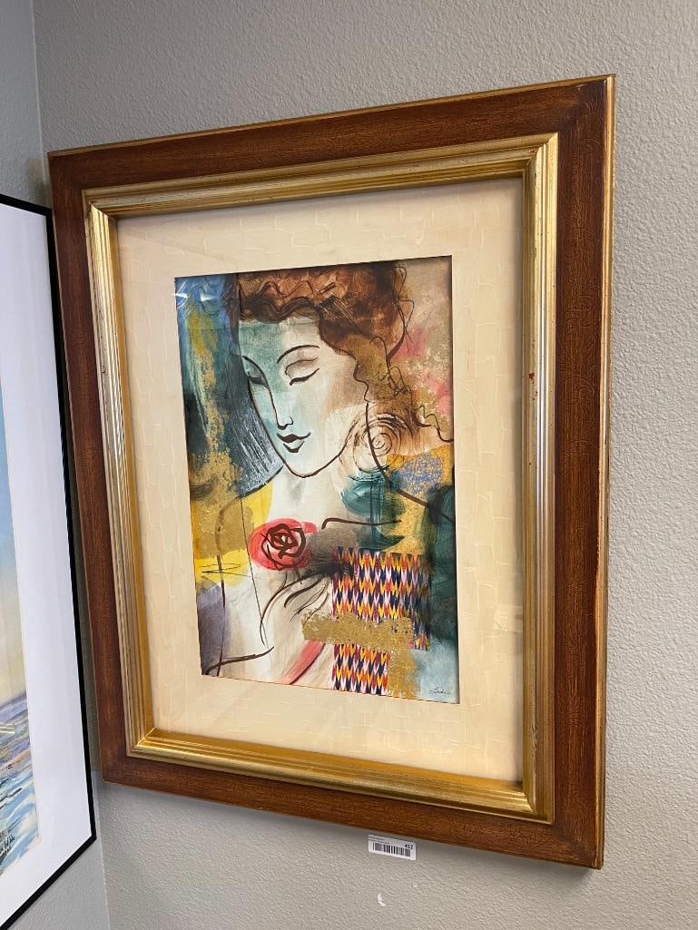 LINDA LE KINFF FRENCH CONTEMORARY ARTIST MIXED-MEDIA ON PAPER TITLED GIVING - 2