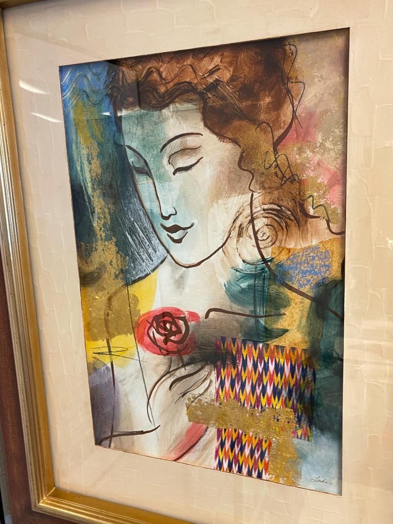 LINDA LE KINFF FRENCH CONTEMORARY ARTIST MIXED-MEDIA ON PAPER TITLED GIVING - 3