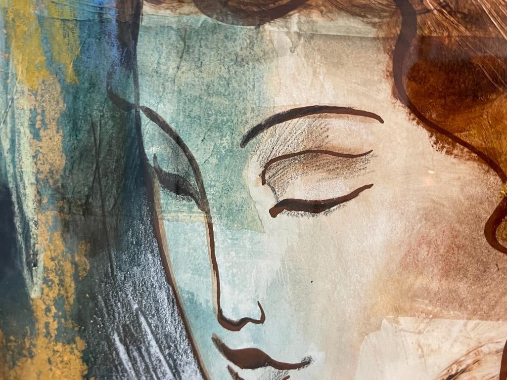 LINDA LE KINFF FRENCH CONTEMORARY ARTIST MIXED-MEDIA ON PAPER TITLED GIVING - 5