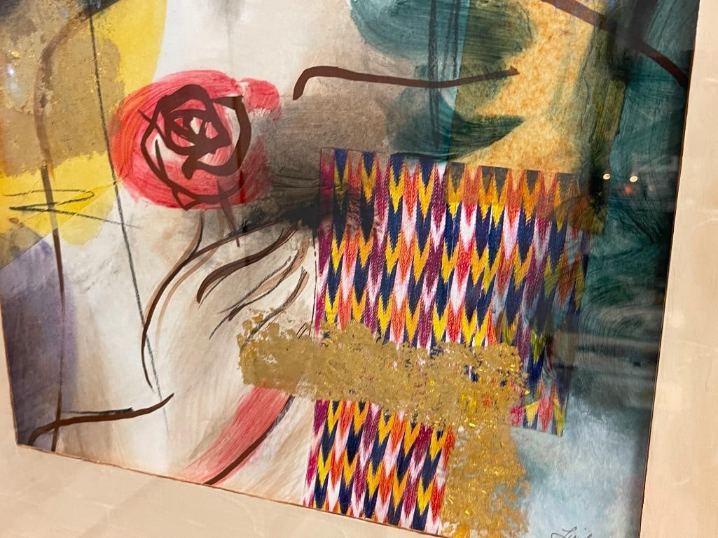 LINDA LE KINFF FRENCH CONTEMORARY ARTIST MIXED-MEDIA ON PAPER TITLED GIVING - 7