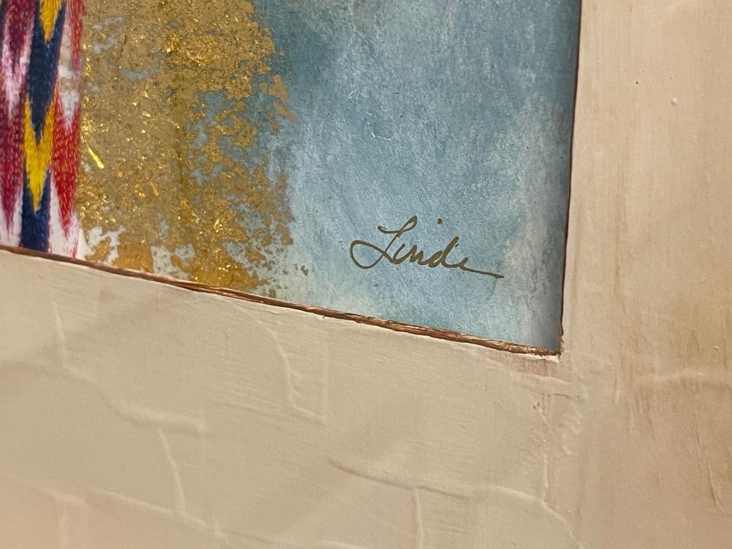 LINDA LE KINFF FRENCH CONTEMORARY ARTIST MIXED-MEDIA ON PAPER TITLED GIVING - 8