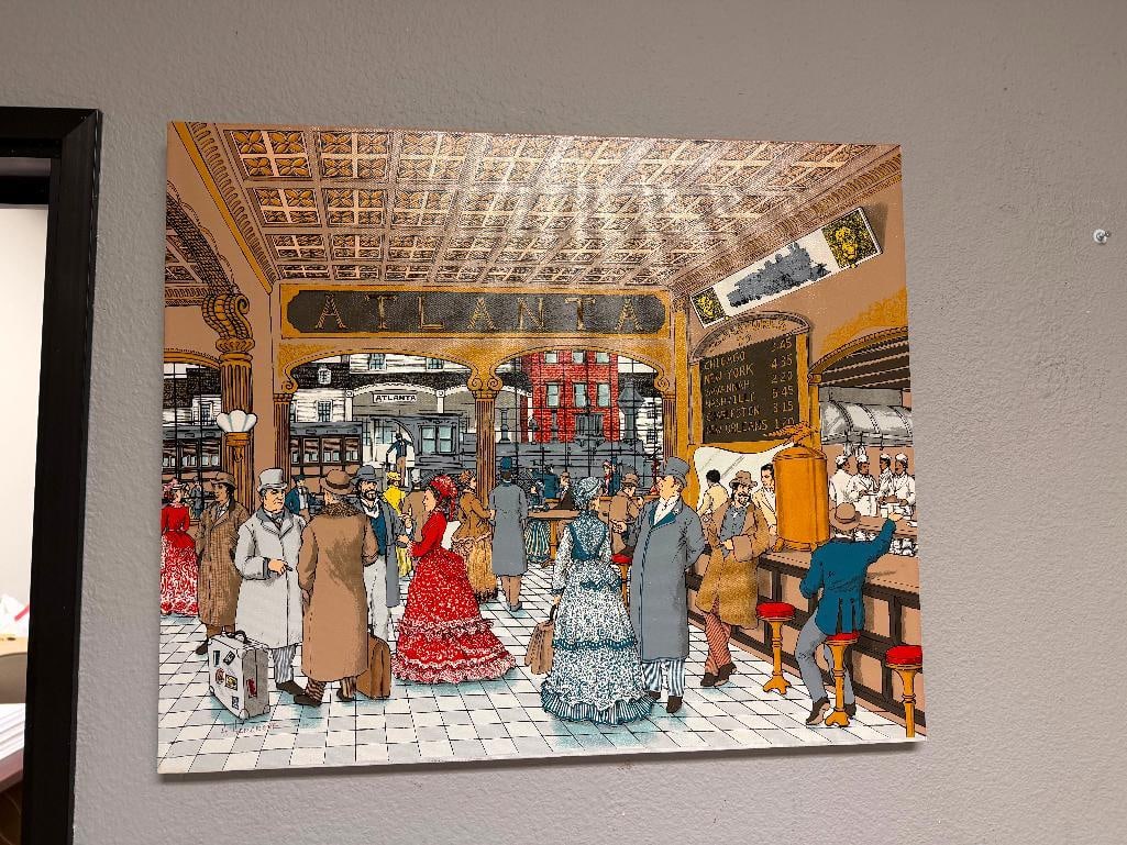 LIMITED EDITION SERIGRAPH PRINT ON CANVAS " ATLANTA TRAIN STATION " BY H. HARGROVE AND SIGNED - 2