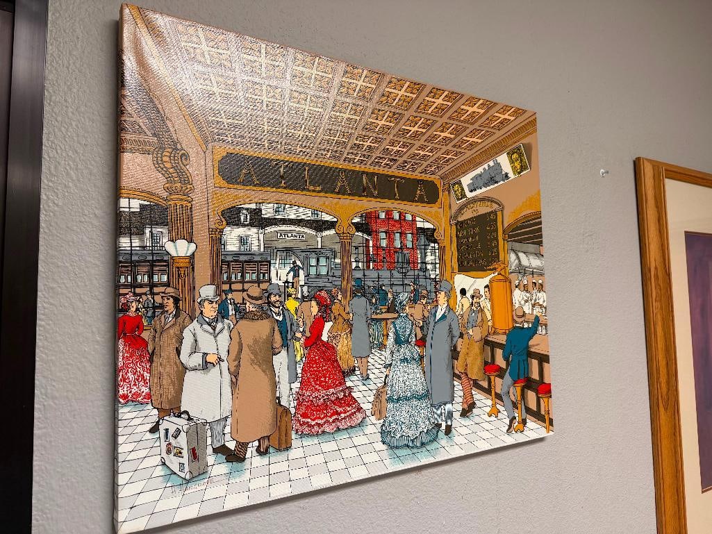 LIMITED EDITION SERIGRAPH PRINT ON CANVAS " ATLANTA TRAIN STATION " BY H. HARGROVE AND SIGNED - 4