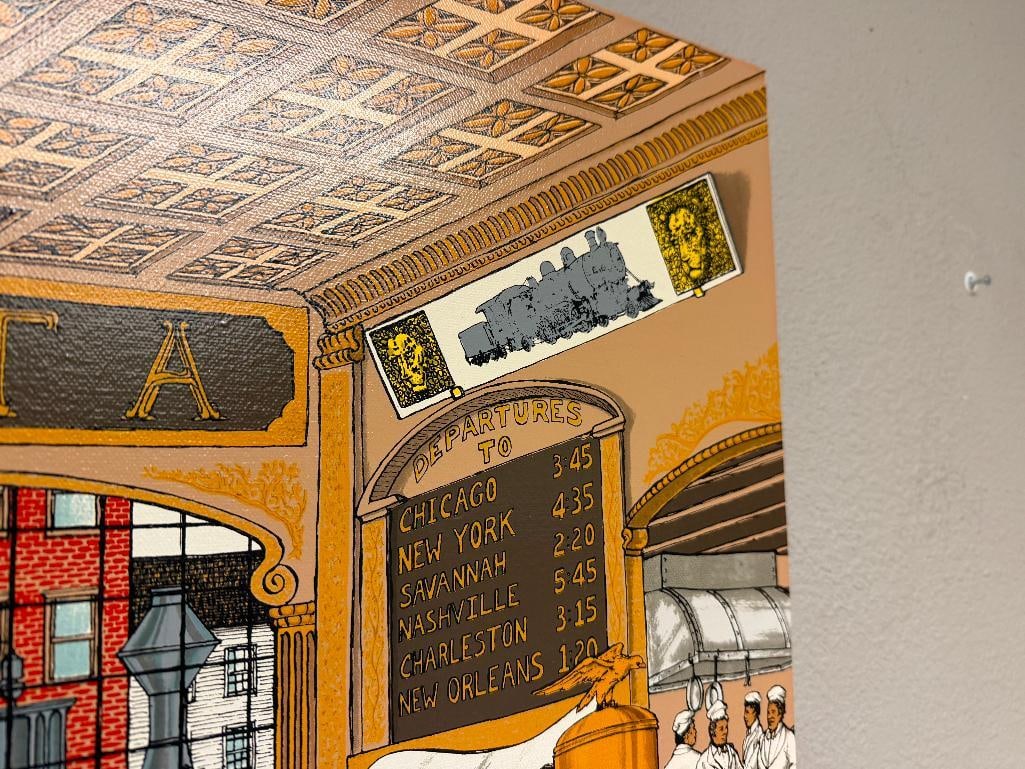 LIMITED EDITION SERIGRAPH PRINT ON CANVAS " ATLANTA TRAIN STATION " BY H. HARGROVE AND SIGNED - 5
