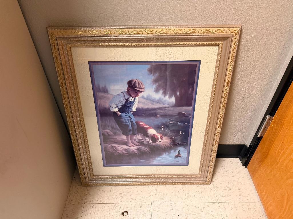 " BOY AND HIS DOG WATCHING A BABY DUCK " PRINT BY MARK ARIAN - 2