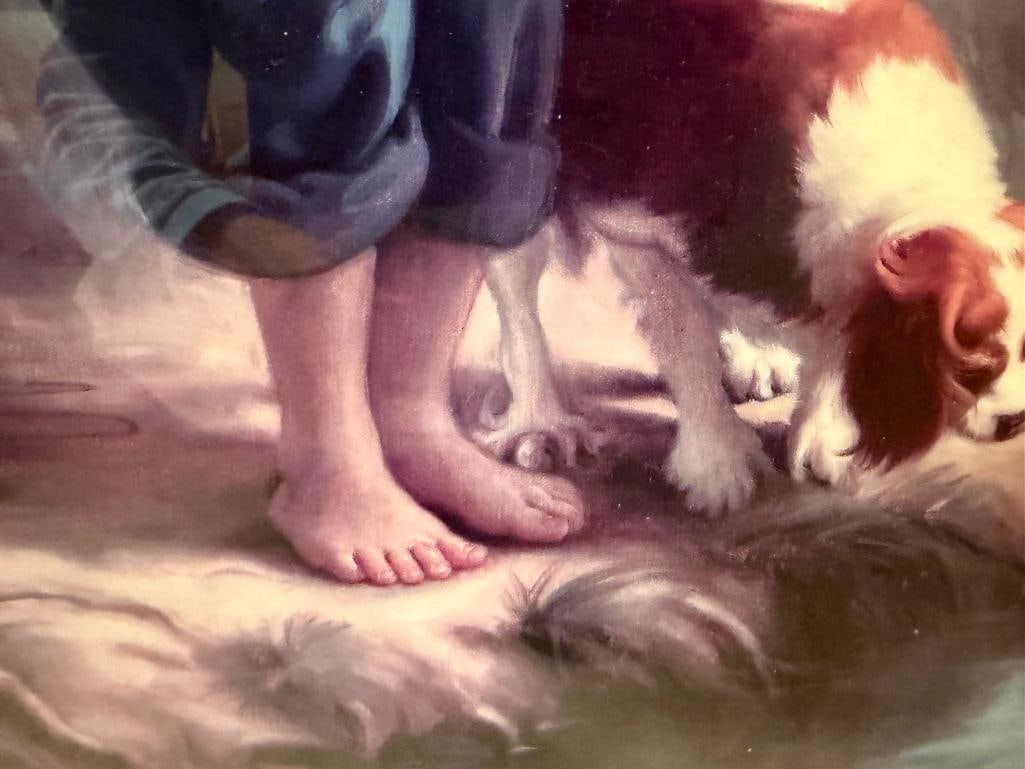 " BOY AND HIS DOG WATCHING A BABY DUCK " PRINT BY MARK ARIAN - 7