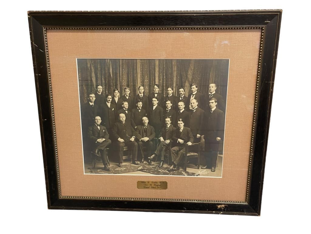 ARTHUR E. LANDERS M.D. UNIV. OF MARYLAND SEPIA TONED PHOTOGRAPH: PHOTOGRAPH STUDIO SIGNED LOWER RIGHT, PHOTOGRAPH DEPICTS STUDENTS OF MEDICAL SCHOOL CIRCA 1907, FRAMED 24 1/2" X 21 1/2" FRAME 