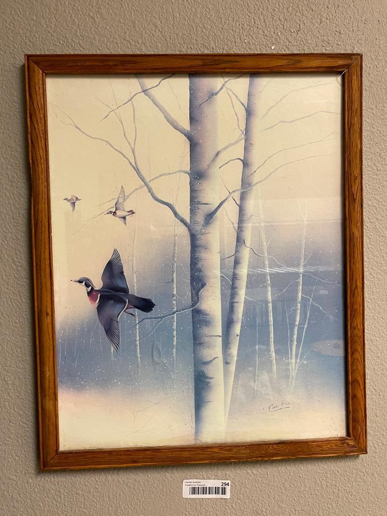 CARLOS RIOS PRINT FEATURING WOOD DUCKS FLYING THROUGH THE TREES - 2
