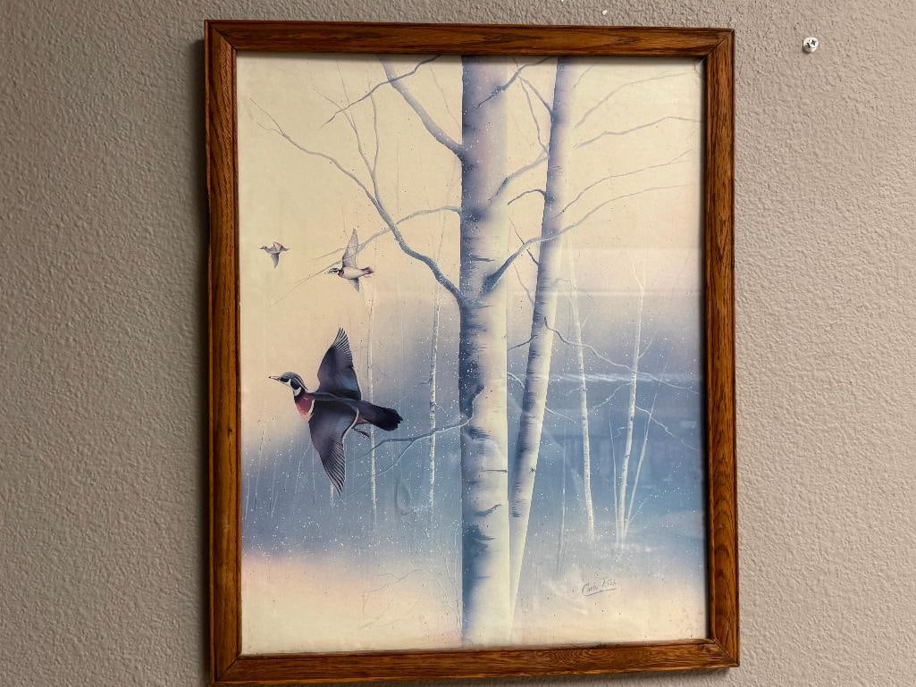 CARLOS RIOS PRINT FEATURING WOOD DUCKS FLYING THROUGH THE TREES - 3
