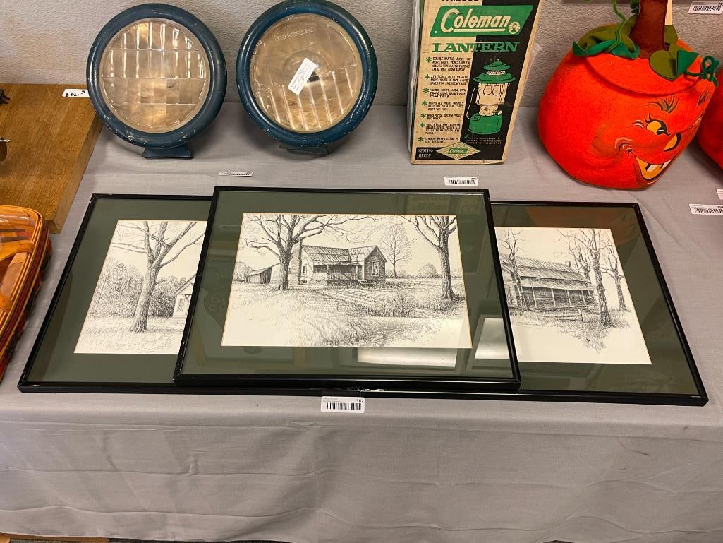 ROBERT HOLLINGSWORTH AMERICAN ARTIST BLACK AND WHITE PRINTS OF ETCHINGS - 2