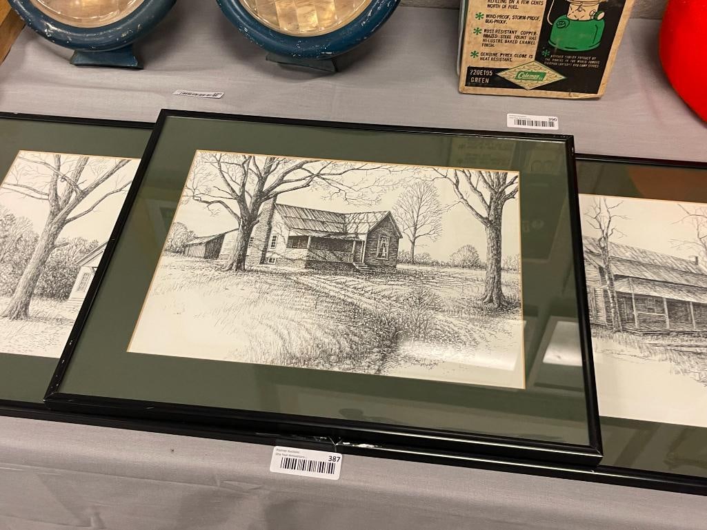 ROBERT HOLLINGSWORTH AMERICAN ARTIST BLACK AND WHITE PRINTS OF ETCHINGS - 3