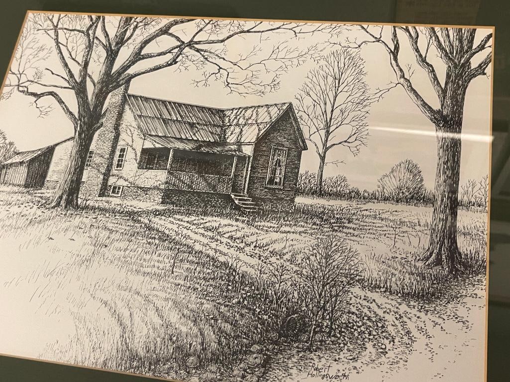 ROBERT HOLLINGSWORTH AMERICAN ARTIST BLACK AND WHITE PRINTS OF ETCHINGS - 4