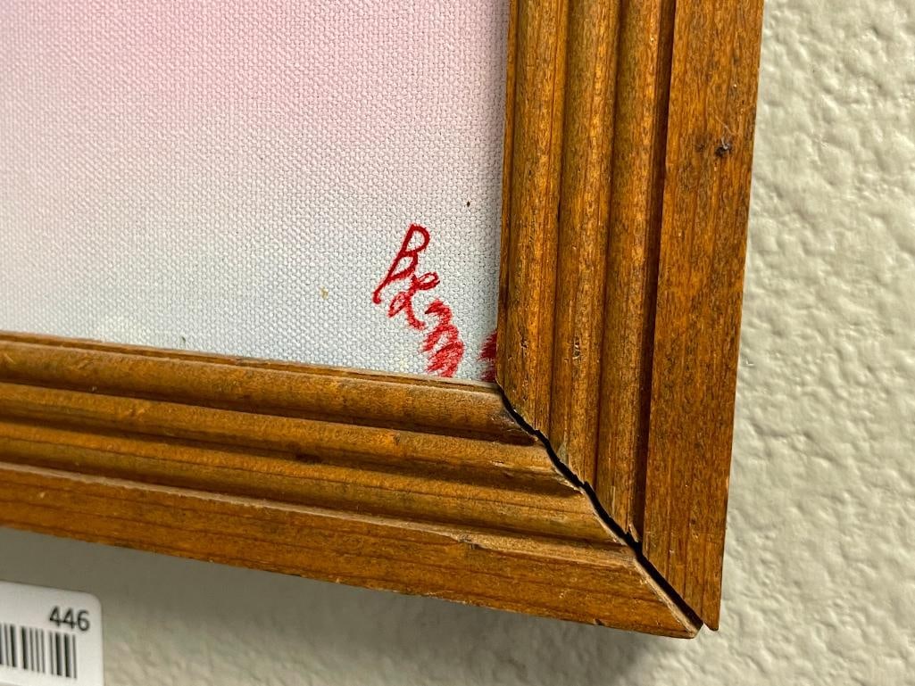 1997 ORIGINAL ACRYLIC ON CANVAS STILL LIFE PAINTING ON CANVAS OF A HANGING POT WITH FLOWERS - 6