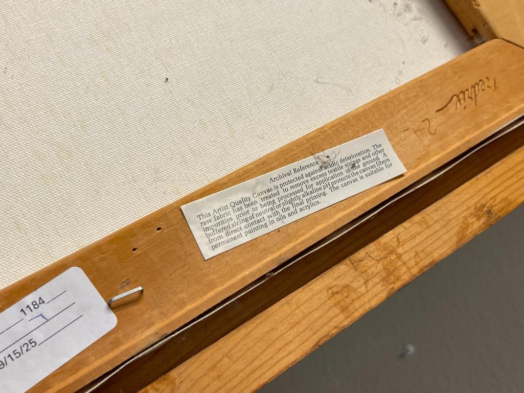 1997 ORIGINAL ACRYLIC ON CANVAS STILL LIFE PAINTING ON CANVAS OF A HANGING POT WITH FLOWERS - 7