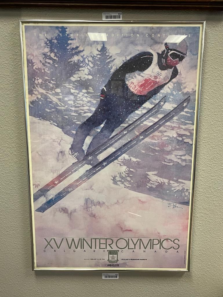 1988 XV WINTER OLYMPICS SKI POSTER HELD IN CALAGARY, CANADA FEB. 13-28, 1988 - 2