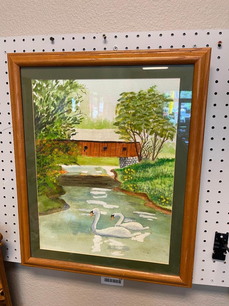 FULLER ORIGINAL WATERCOLOR ON PAPER OF SWANS - 2